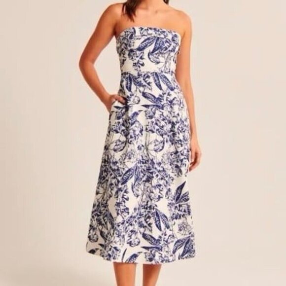 NWT Abercrombie & Fitch strapless floral Midi Dress - Picture 1 of 6